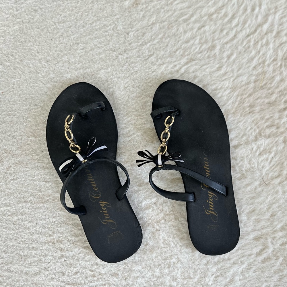Juicy Couture Black and Gold Chain Flip Flops